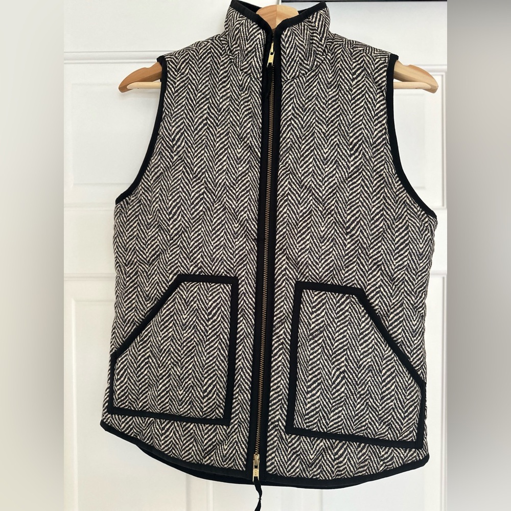 J. Crew Black and White Herringbone Vest